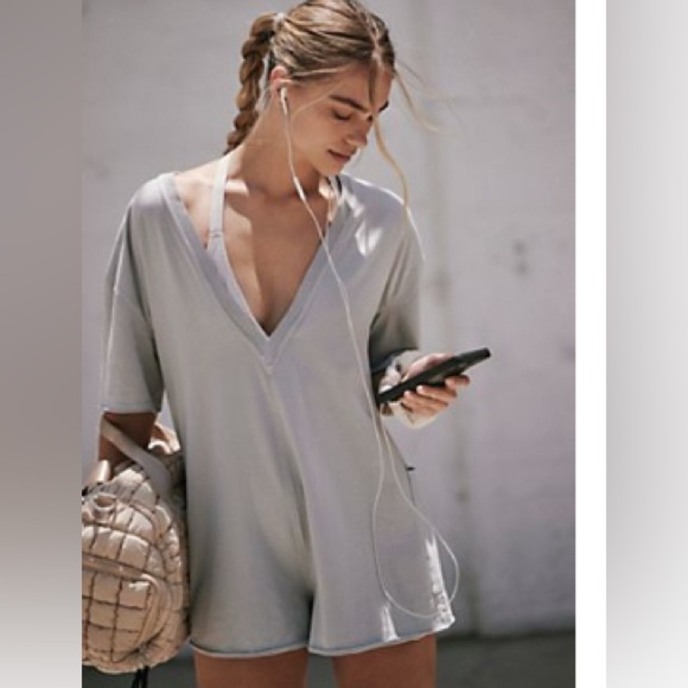 FP Movement by Free People Gray/beach fog hot shot tee playsuit Romper/medium